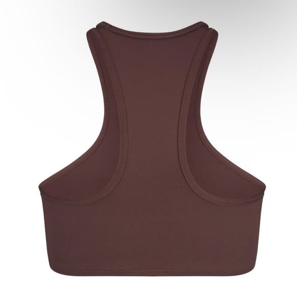 SKIMS NWT Recycled Swim High Neck RacerBack Swim Top In Cocoa Brown Swim Bikini - Picture 4 of 7